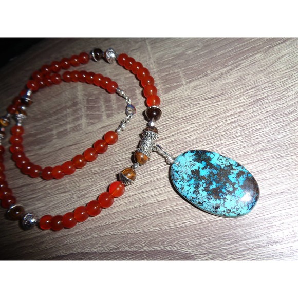 Carnelian, Azurite, Tiger Eye Necklace - Picture 6 of 10